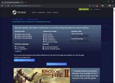 Steam Deep Dive And Community Recommendations Experiments Now Available