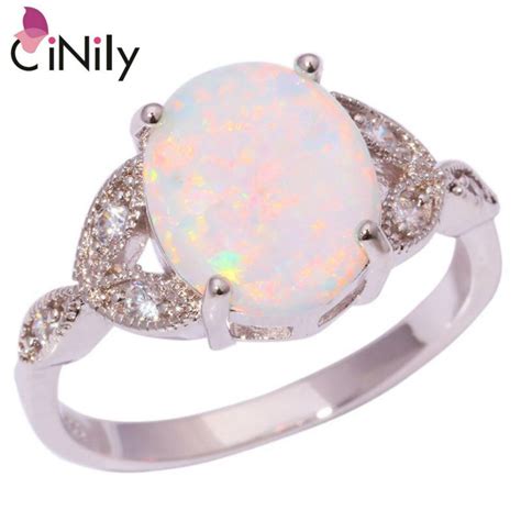 Cinily Created White Fire Opal Cubic Zirconia Silver Plated Wholesale