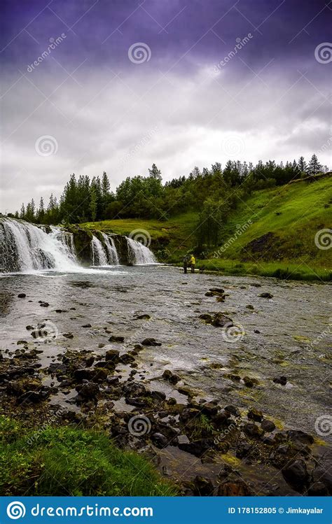 Beautiful Icelandic Waterfall Vista Stock Image Image Of Panorama
