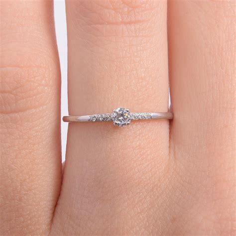 14k solid white gold dainty promise ring for her womens etsy
