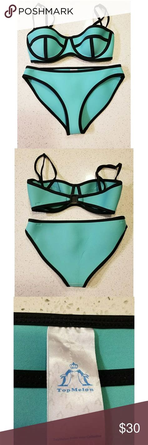 Top Melon Bikini In Aqua And Black Top Melon Size S Aqua And Black