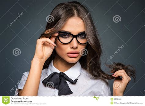 Sexy Brunette Young Business Woman Wearing Diopter Glasses