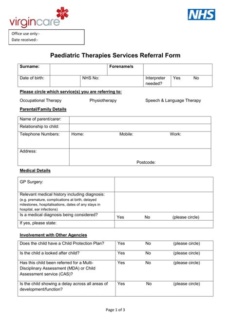 Paediatric Therapies Services Referral Form Word