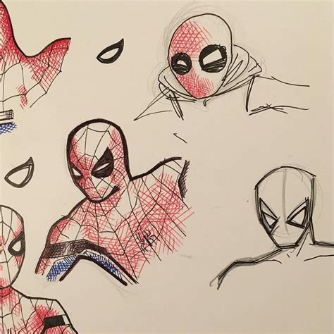 Four Different Types Of Spider Man Drawn In Pencil And Colored With