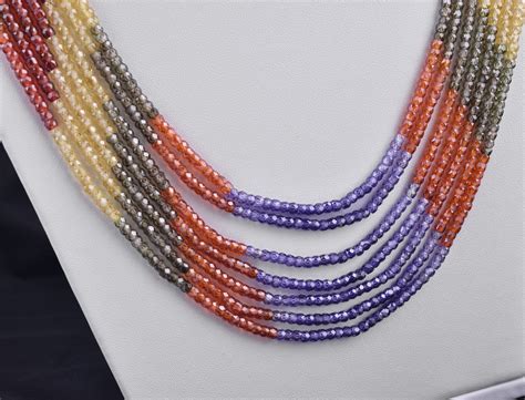 7 Strands Aaa Quality Multi Zircon Faceted Rondelle Beads Necklace