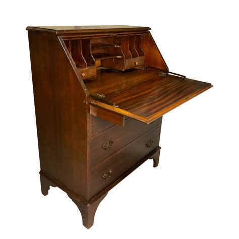 Antique Chippendale Style Flame Mahogany Drop Front Secretary Desk