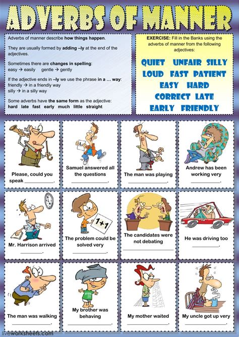 Adverbs of degree, frequency, manner, place, and time. Adverbs of manner interactive and downloadable worksheet ...