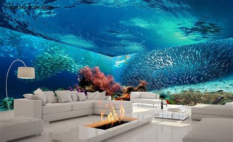 3d Shoal Of Fish Coral Entire Living Room Bathroom