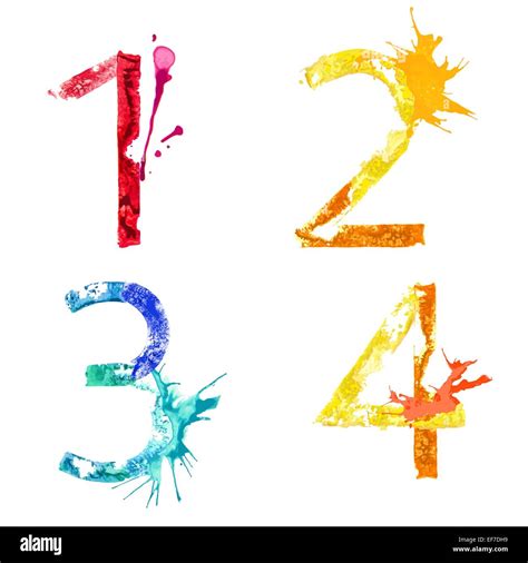 Colorful Paint Splash Alphabet Figures 1234 Stock Illustration
