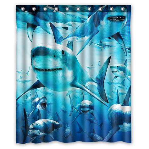 Gckg Sea Sharks In The Deep Ocean Waterproof Polyester Shower Curtain Bathroom Deco 60x72 Inches