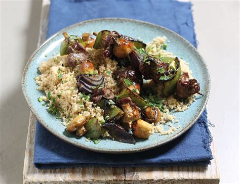 Garlic Buttered Beef Skewers With Couscous Abel Cole