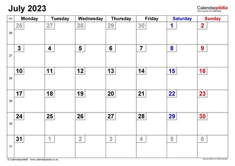 July 2023 Uk Calendar With Holidays For Printing Image Format Gambaran