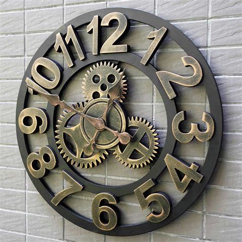404550cm 3d Wall Clock Largewoodenvintage Wall Clocks Silent