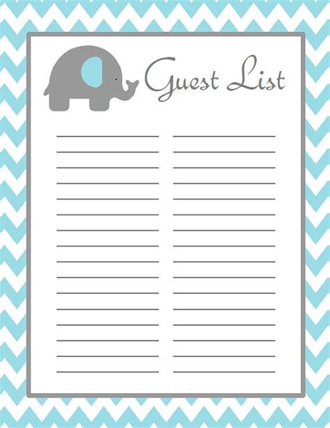 With these great games, your shower guests will feel relaxed and happy to be. Elephant Guest List Baby Shower Instant Download Sign-in ...