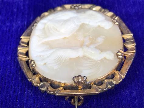 Antique 14k Gold Carved Shell Cameo Brooch Pin 92g 16 X 15