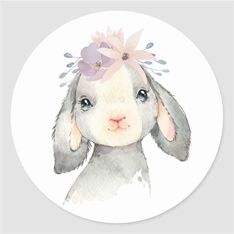Cute Watercolor Baby Lamb With Flowers Classic Round Sticker Zazzle