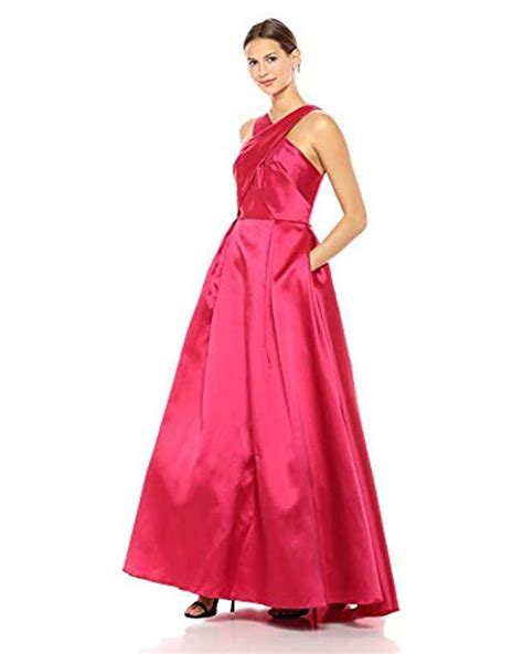 Ml Monique Lhuillier Satin Halter Cross Front Ball Gown In Cerise Pink