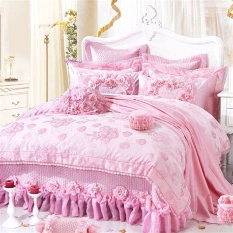 Diaidiluxury Bedding Setromantic Wedding Beddingpink Lace Ruffle Comforter Set10pcsking