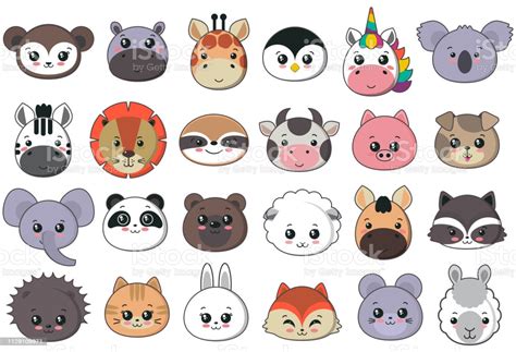 Vector Collection Of Cute Animal Faces Big Icon Set For
