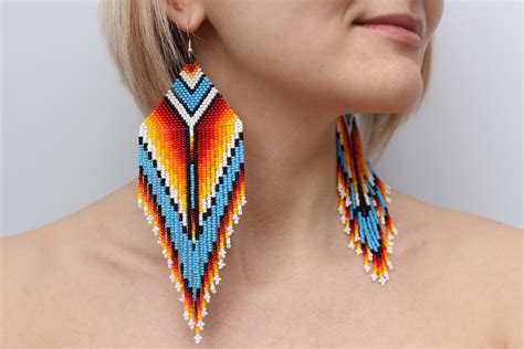 Boho Tribal Earrings Beaded Earrings Aztec Earrings Pyramid Etsy