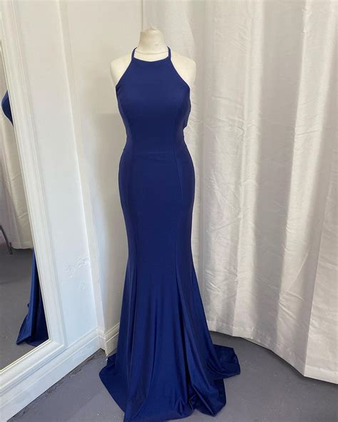 New Arrival Mermaid Halter Royal Blue Satin Long Prom Dresses 2022