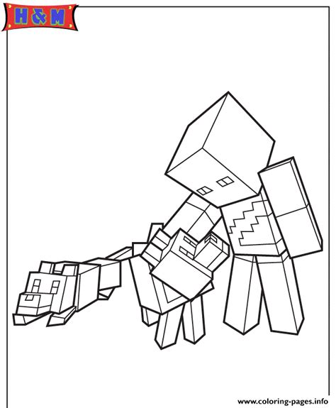 Minecraft Character And Wolves Coloring Page Printable