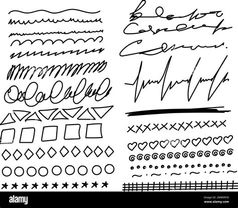 Set Of Hand Drawn Lines Sketch Strokes Doodles And Design Elements