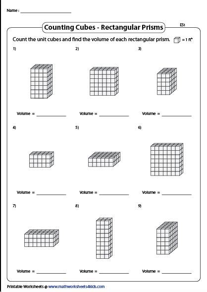 Volume Counting Cubes Worksheet