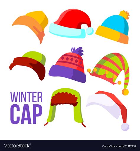 Winter Cap Set Cold Weather Headwear Hats Vector Image