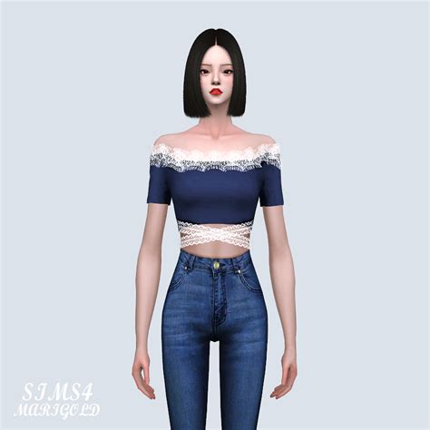 Lace Ribbon Off Shoulder Top레이스 리본 오프숄더 탑여자 의상 Sims4
