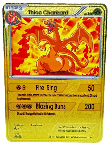 Thicc Charizard Gold Metal Pokémon Card Collectible CCG Individual Cards