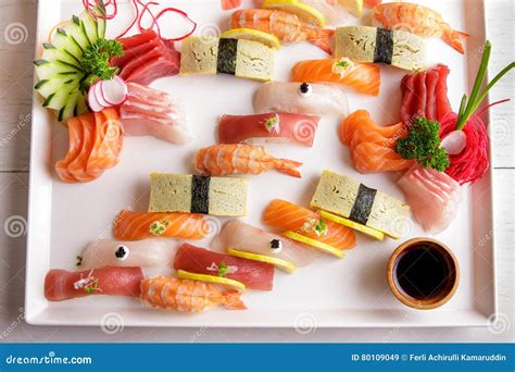 Japanese Food Sashimi And Nigiri Sushi Platter Stock Image Image Of