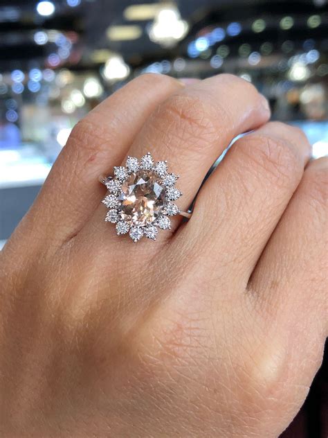 14k White Gold Oval Cut Morganite Diamond Vintage Halo Engagement Ring