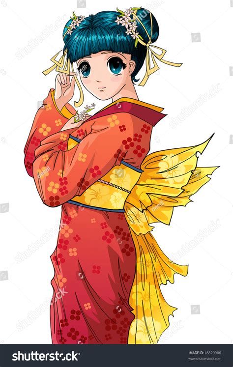Cute Anime Girl In Kimono Stock Vector Illustration