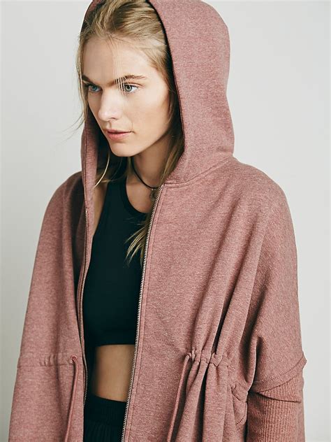 Partial zip fastening and pouch pocket. Free People | Red Womens Oversized Zip Hoodie | Lyst
