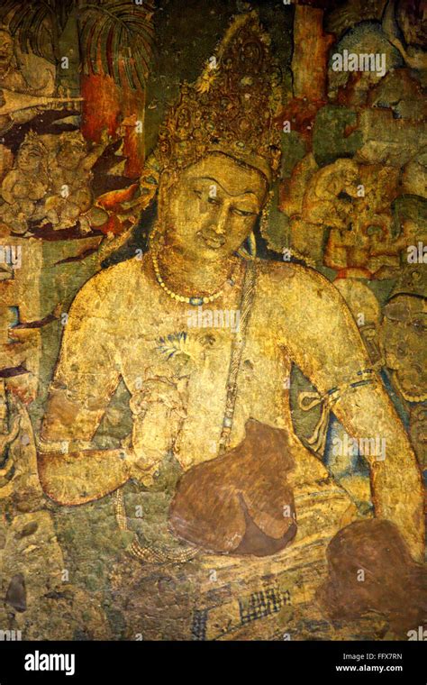 Wall Painting Padmpani Bodhisattva With Lotus Flower In Hand Ajanta