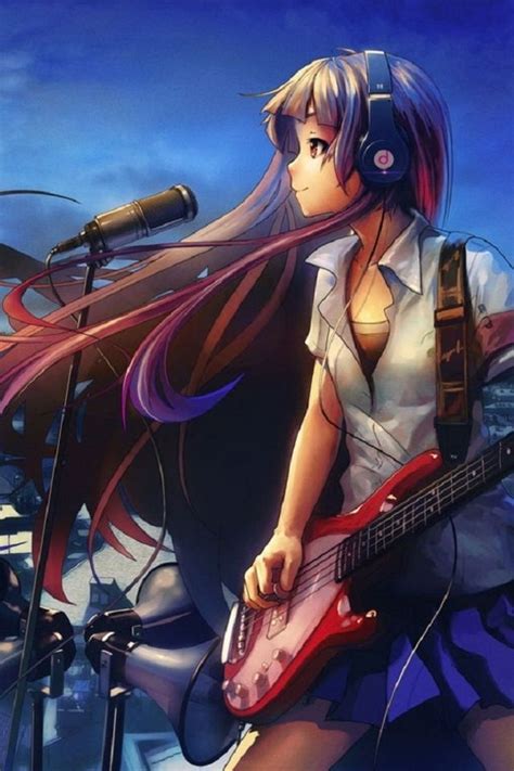 Anime Guitarsinger Girl Lovely Blend Of Colors Drawings