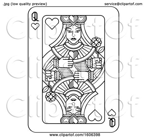 Clipart Of A Black And White Queen Of Hearts Playing Card Royalty