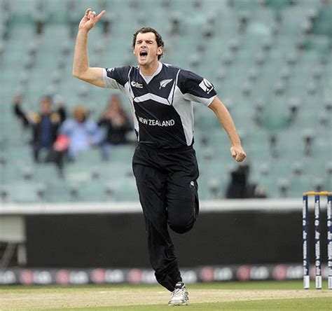 Kyle Mills Celebrates The Second Ball Dismissal Of Andrew Strauss