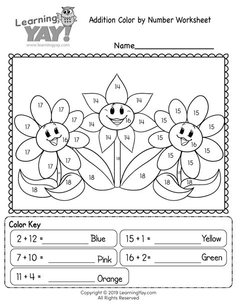 Addition Color By Number Worksheets Kindergarten Mom Color By Number