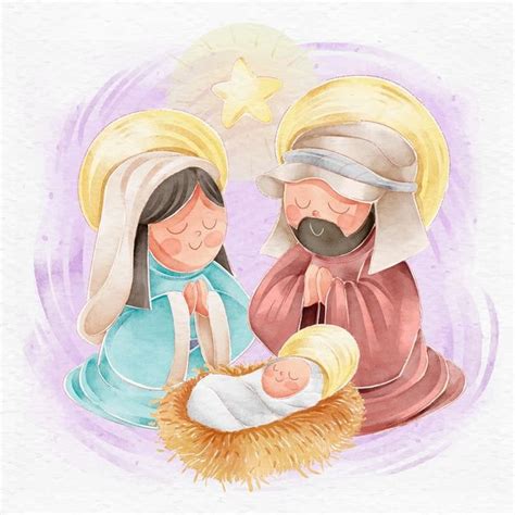 Free Vector Nativity Scene Concept In Watercolor Cartões De Natal