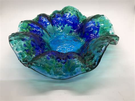 Handmade Fused Glass Flower Bowlcandy Dish Singing The Blues Etsy In 2021 Fused Glass