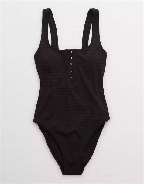Aerie Xo Ribbed Henley One Piece Swimsuit Swimsuits Outfits Black