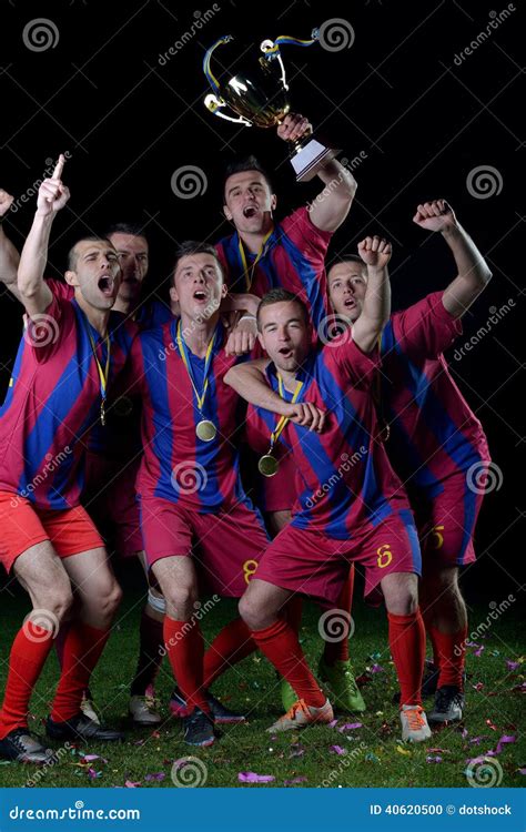 Soccer Players Celebrating Victory Stock Photo Image Of Action Field