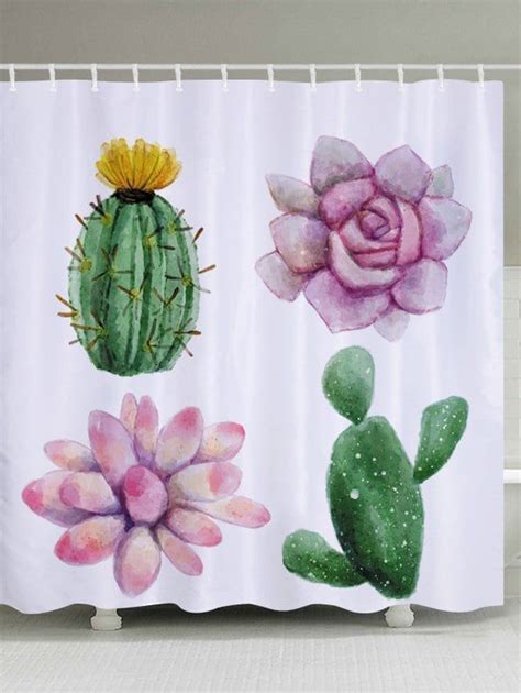 Succulent Plants Pattern Waterproof Bathroom Shower Curtain Plant