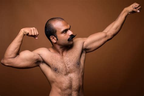 Premium Photo Profile View Of Muscular Indian Man With Mustache Shirtless