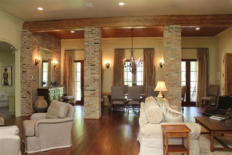 Love The Wood Beams And The Brick Columns Living Room