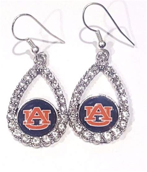 Auburn Tigers College Earrings Crystal Tear W Round Logo Ebay