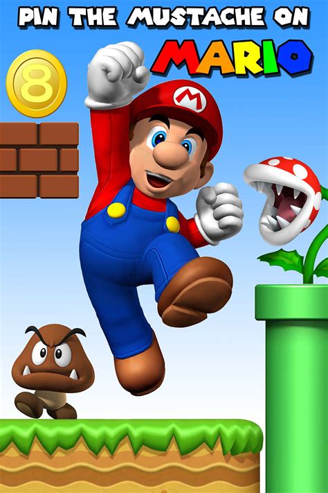 Pin The Mustache On Mario Poster Super Mario Bros Birthday Party