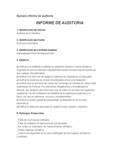 Ejemplo Informe De Auditoria Pdf Auditoría Software